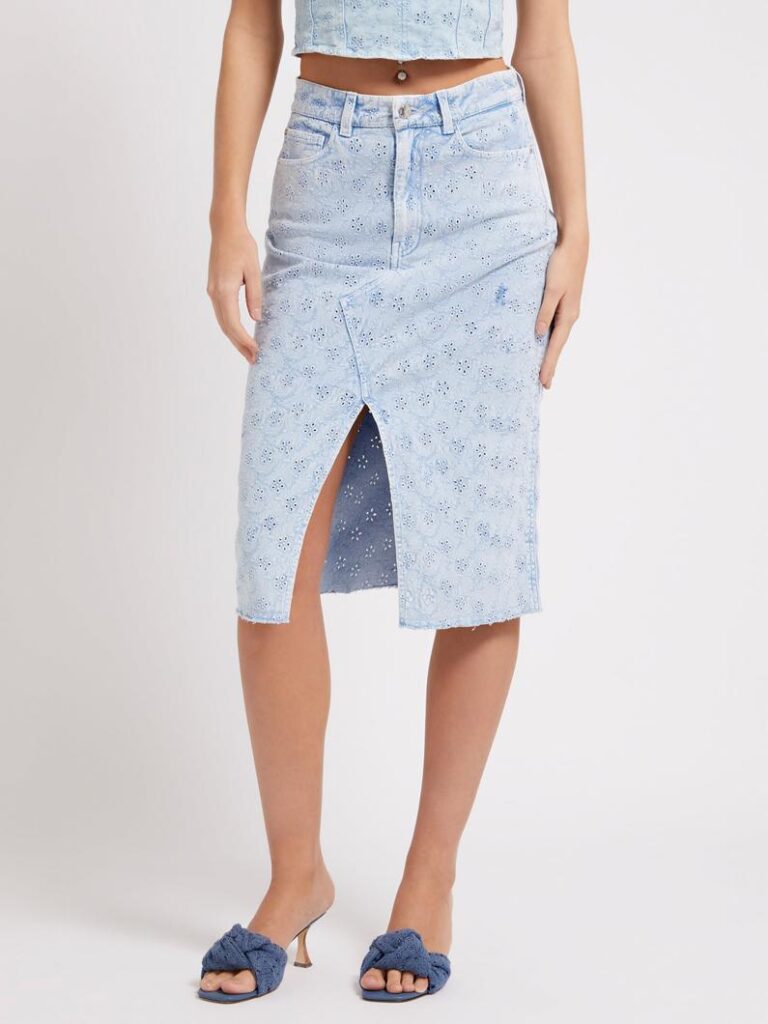 Denim Floral Skirt